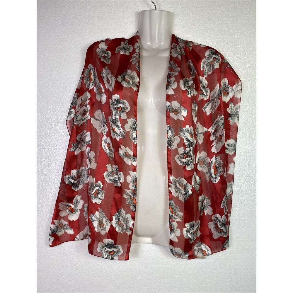 Vtg Berkshire Fashion Scarf Italy Women Floral Red White Rectangle neck or belt